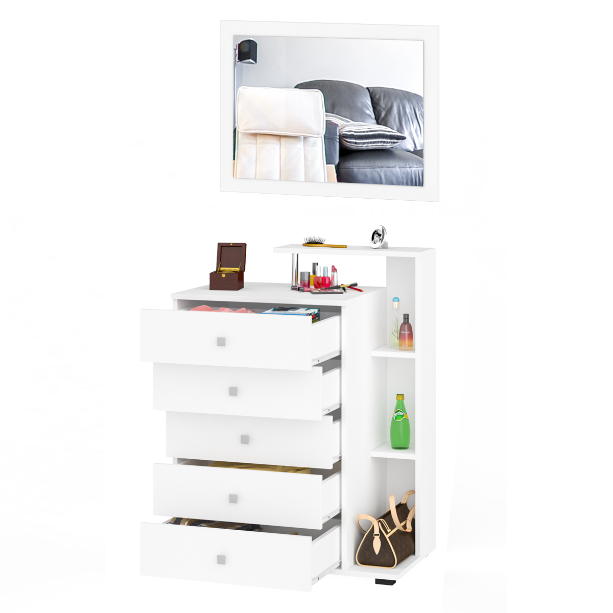 Камелия Комод с зеркалом Белый