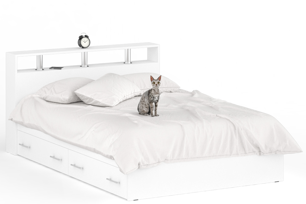 Камелия Кровать 140 с ящиками Белый