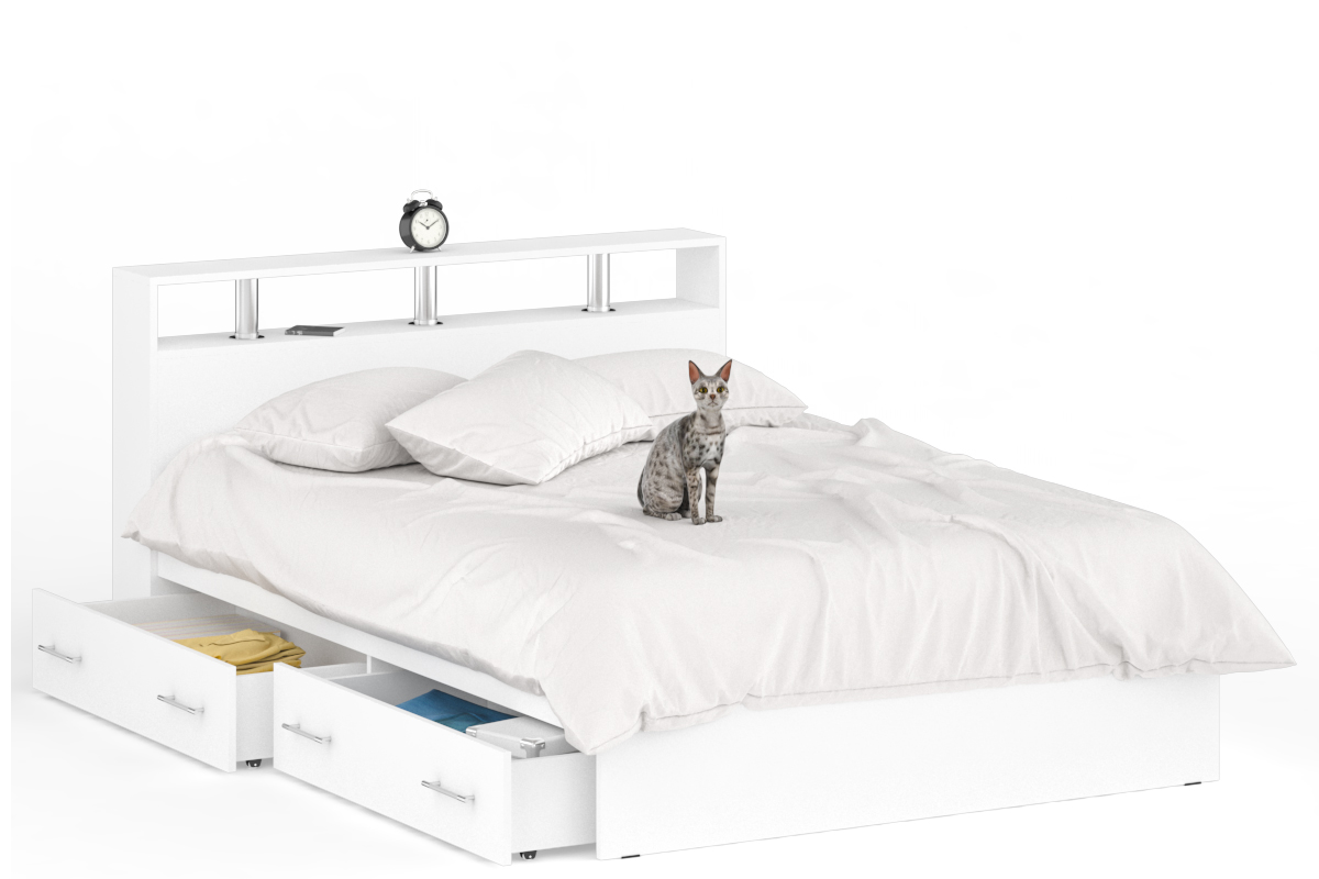 Камелия Кровать 140 с ящиками Белый