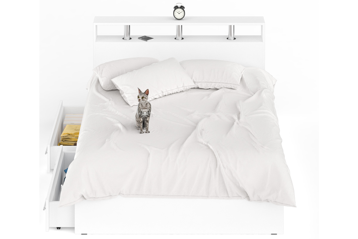 Камелия Кровать 140 с ящиками Белый