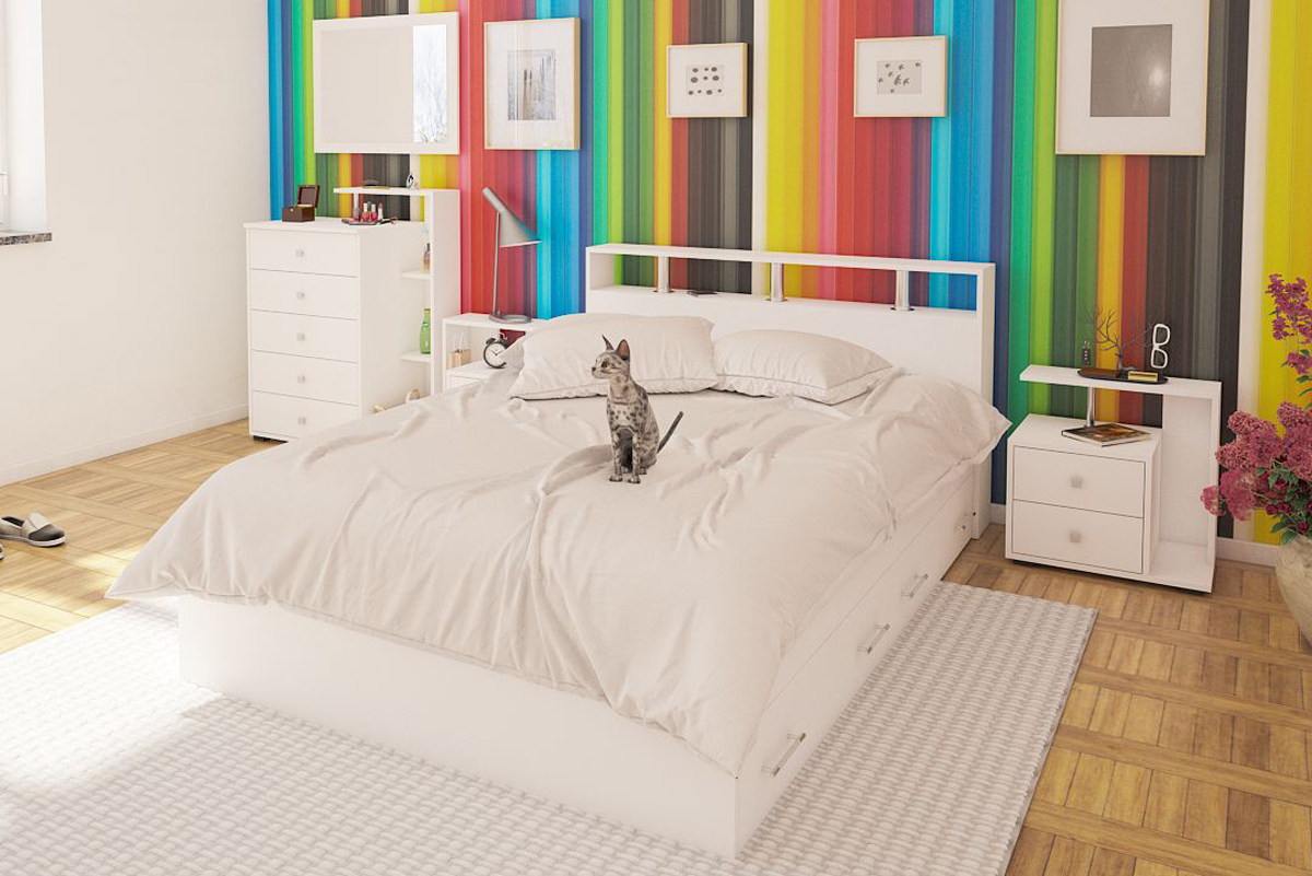 Камелия Кровать 140 с ящиками Белый