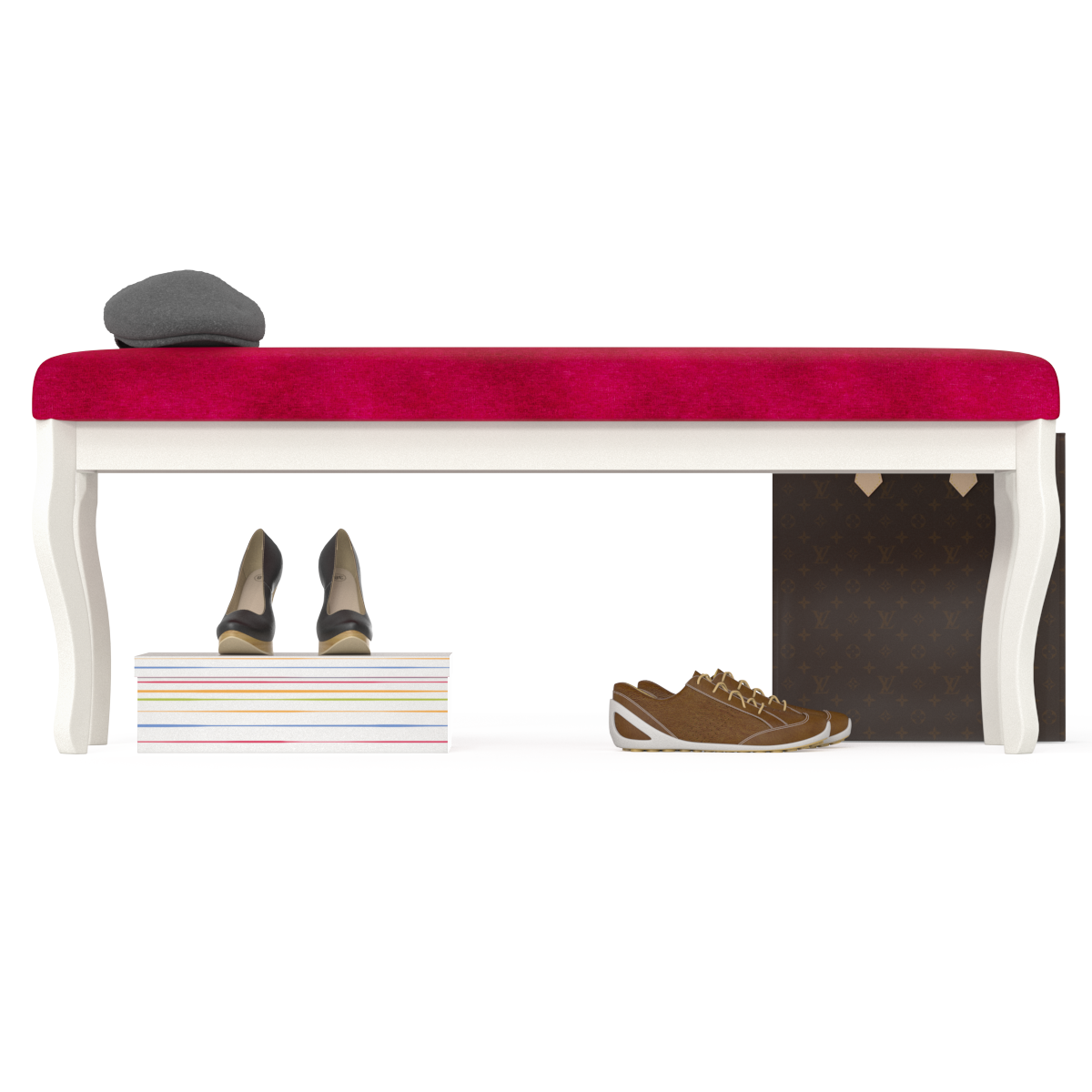 Вента-2 Банкетка Cлоновая кость/ткань вельвет люкс бордо