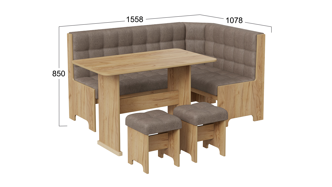 Флорида Кухонный уголок Дуб Крафт золотой/Микровелюр Wellmart Latte