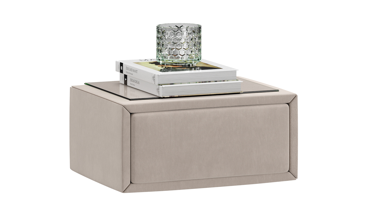 Элис тип 2 Тумба прикроватная со стеклом Велюр Бежевый