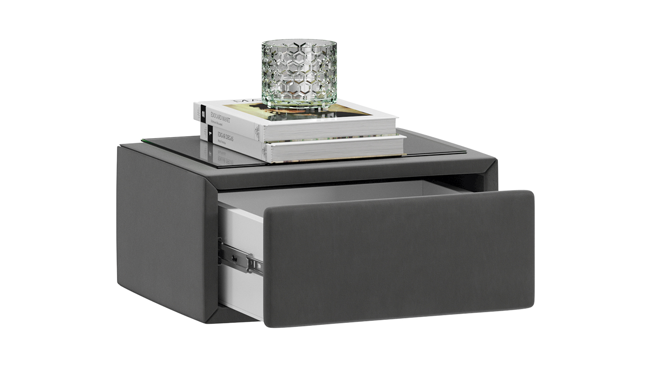 Элис тип 2 Тумба прикроватная со стеклом Велюр Графит