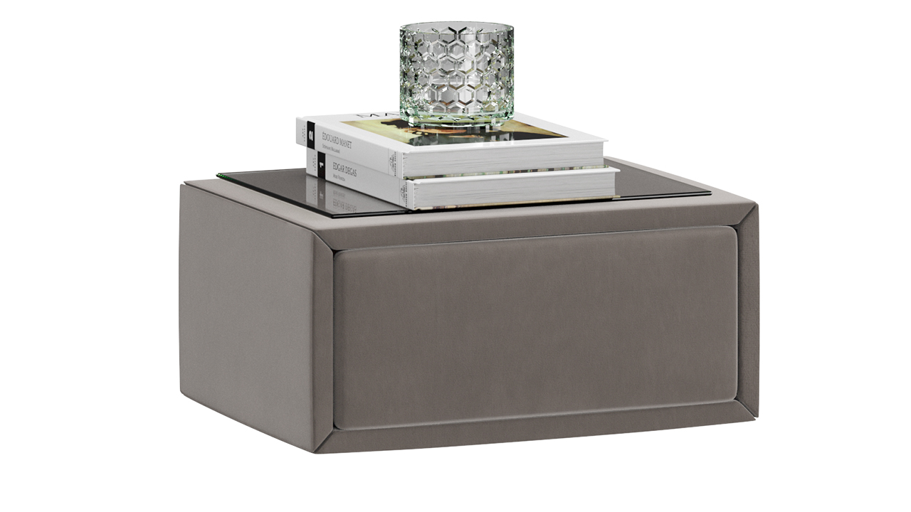 Элис тип 2 Тумба прикроватная со стеклом Велюр Мокко