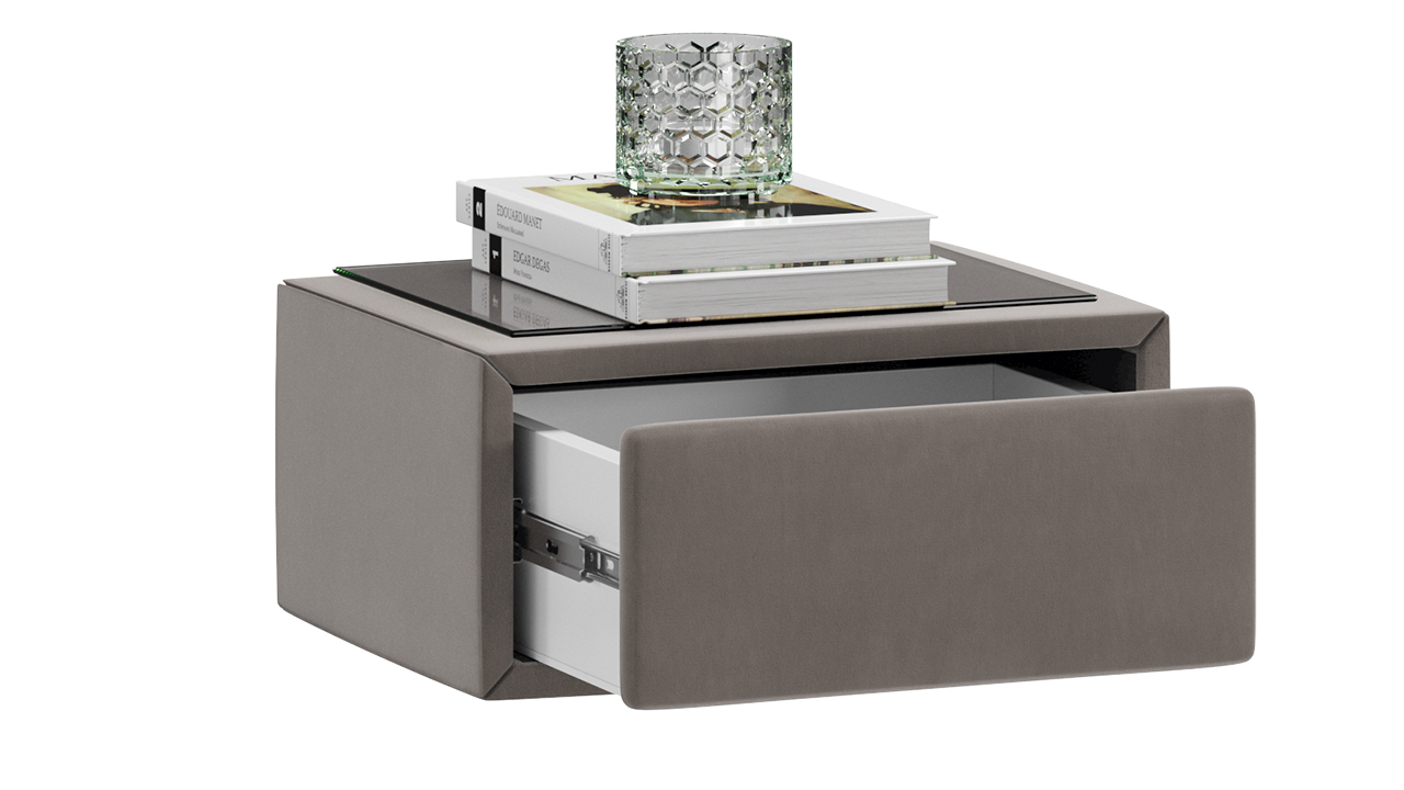 Элис тип 2 Тумба прикроватная со стеклом Велюр Мокко