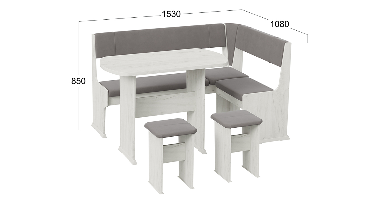 Рио Кухонный уголок Дуб крафт белый/Микровелюр Duna Steel