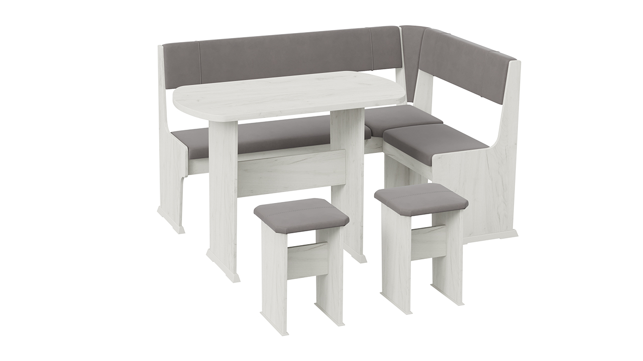 Рио Кухонный уголок Дуб крафт белый/Микровелюр Duna Steel