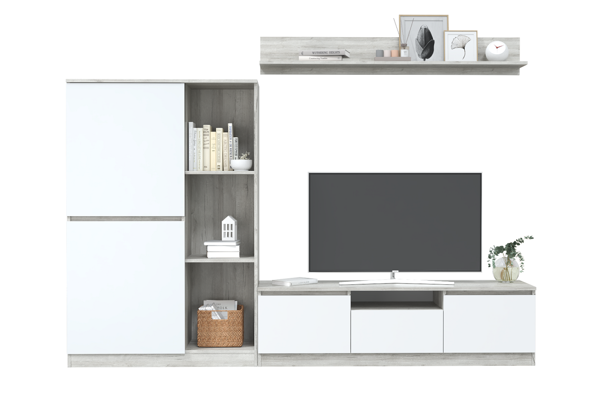 Лори Стенка Дуб крафт серый/Белый