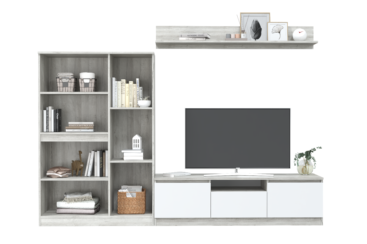 Лори Стенка Дуб крафт серый/Белый