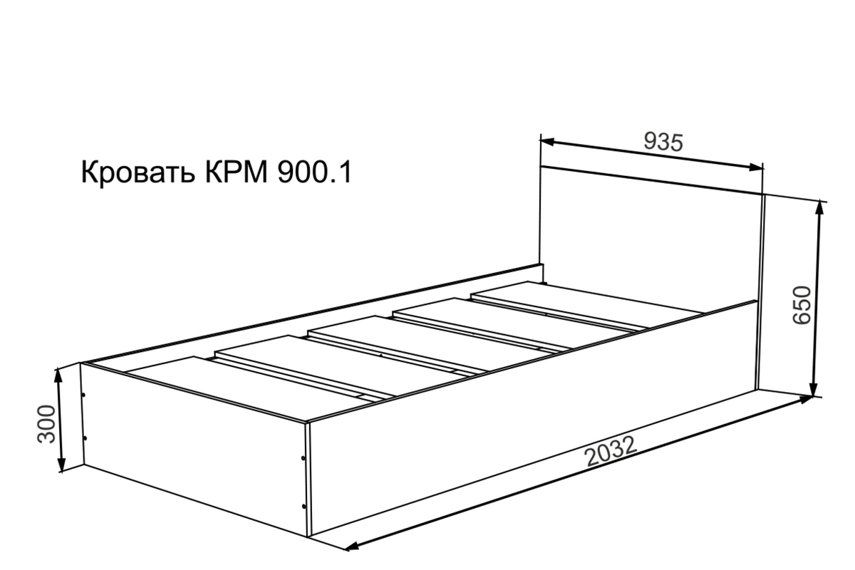 Мори Кровать 900.1 с ДСП настилом Графит