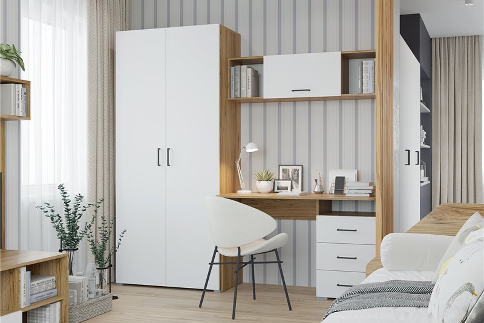 Лайт 1200 Стол 3 ящика Дуб крафт золотой/Белый