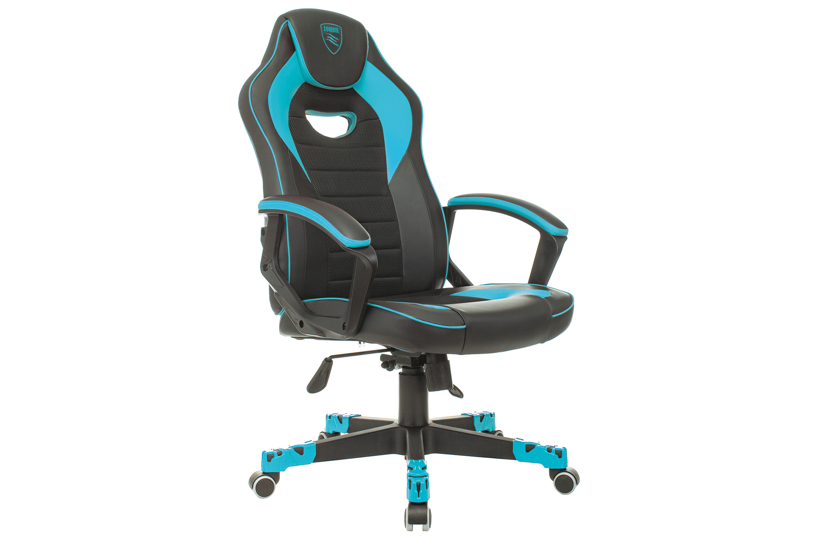 Бюрократ Zombie VIKING Game 16 Кресло игровое черный/голубой текстиль/экокожа