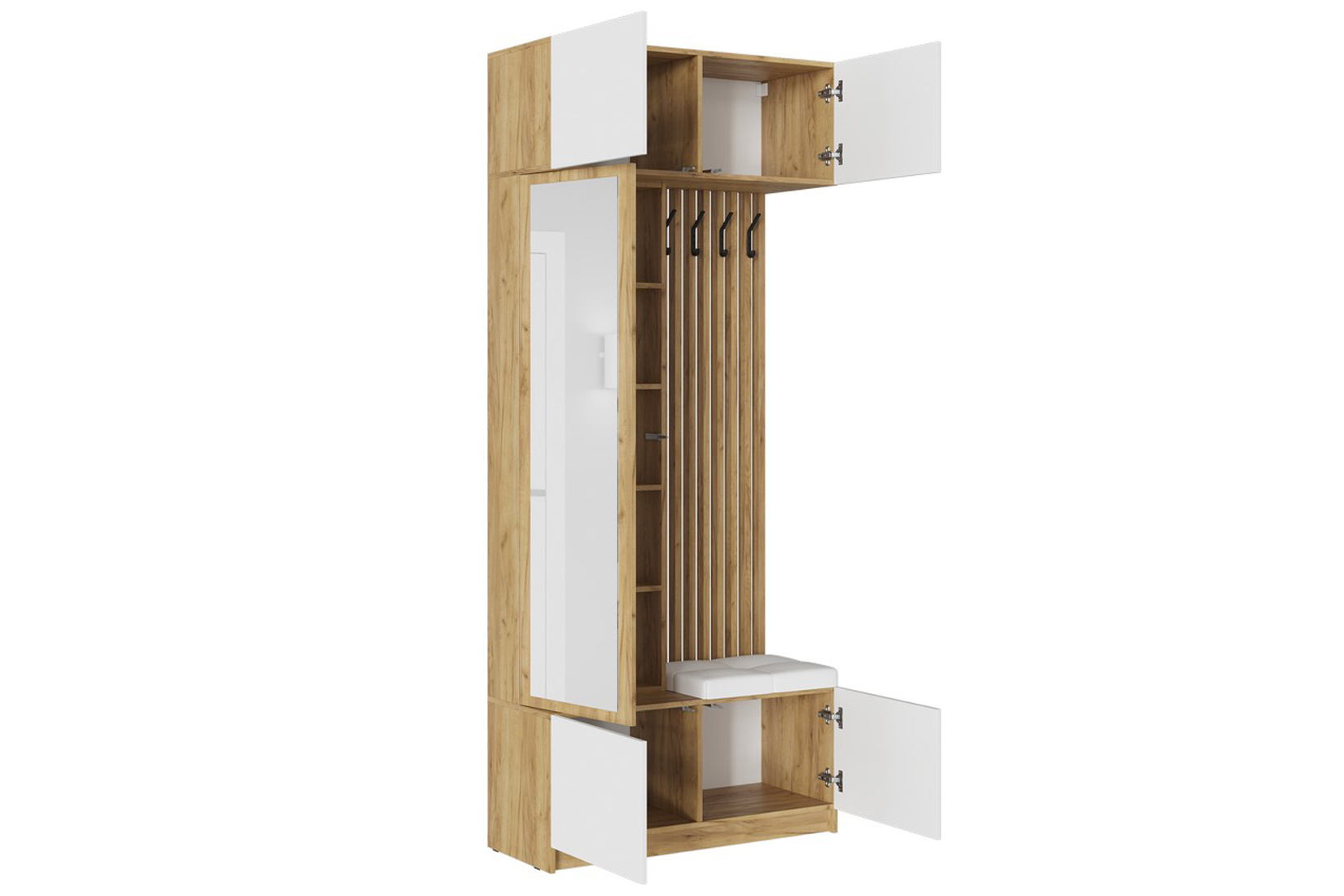 Бостон Прихожая Дуб крафт золотой/Белый глянец/Белый кожзам- Ecotex 3002